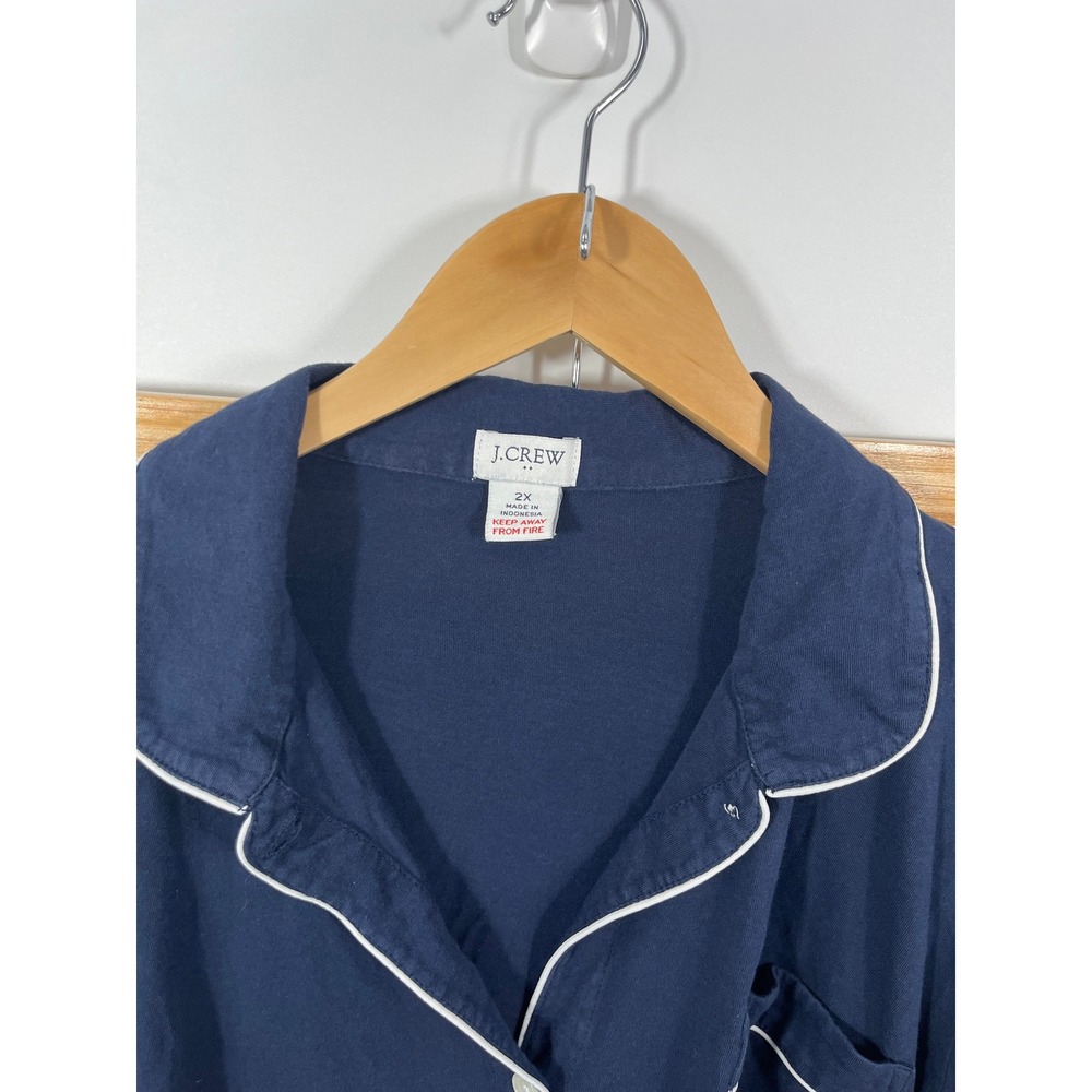 J Crew End-On-End 100% Cotton Pajama Set Womens 2X Navy Blue Contrast Piping - Picture 2 of 13